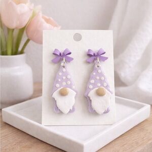 Lavender Gnome Dangle Earrings with Bows
